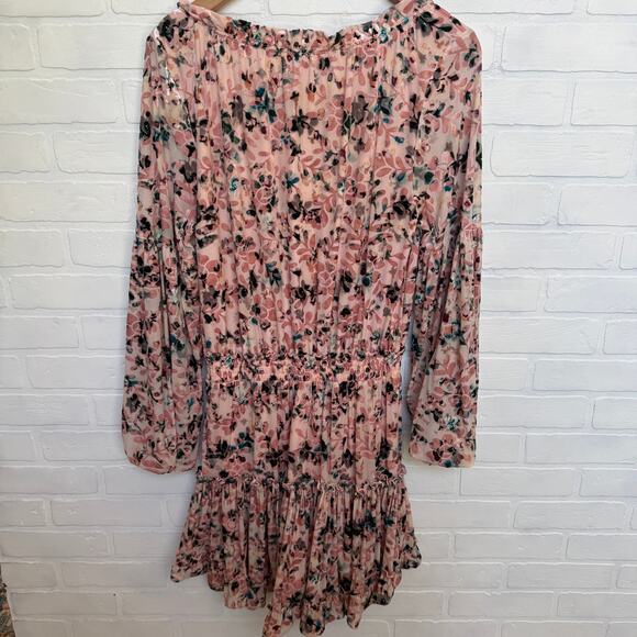 Buddy Love Women's Velvet Pink Floral Elastic Waist 3/4 Sleeve Dress -sz S - Picture 4 of 8
